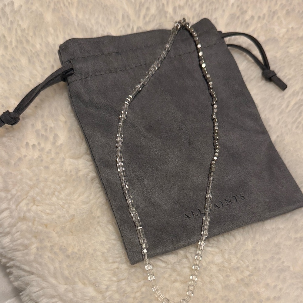 All Saints Clear and Silver Faceted Bead Necklace